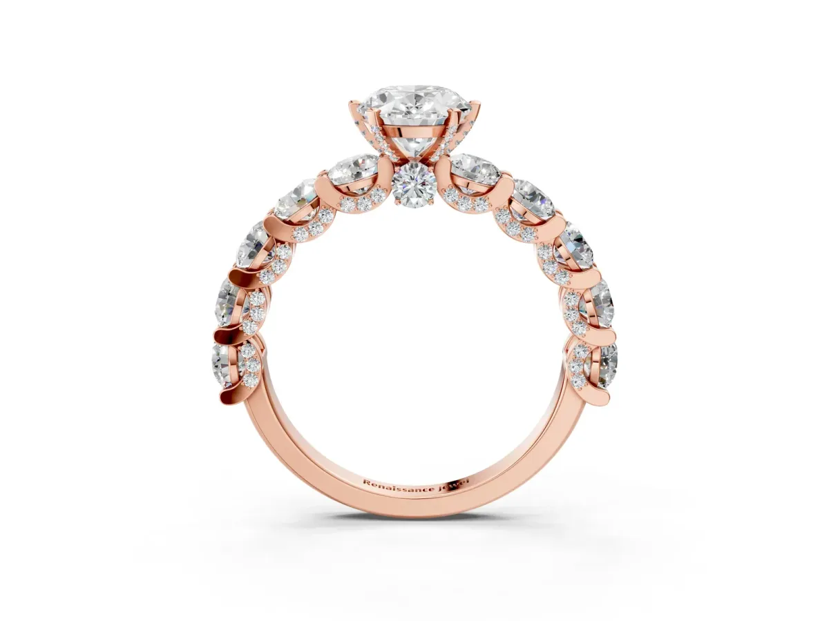 Oval Cut Diamond Side Stone Engagement Ring with Four-Prong Setting Rose gold