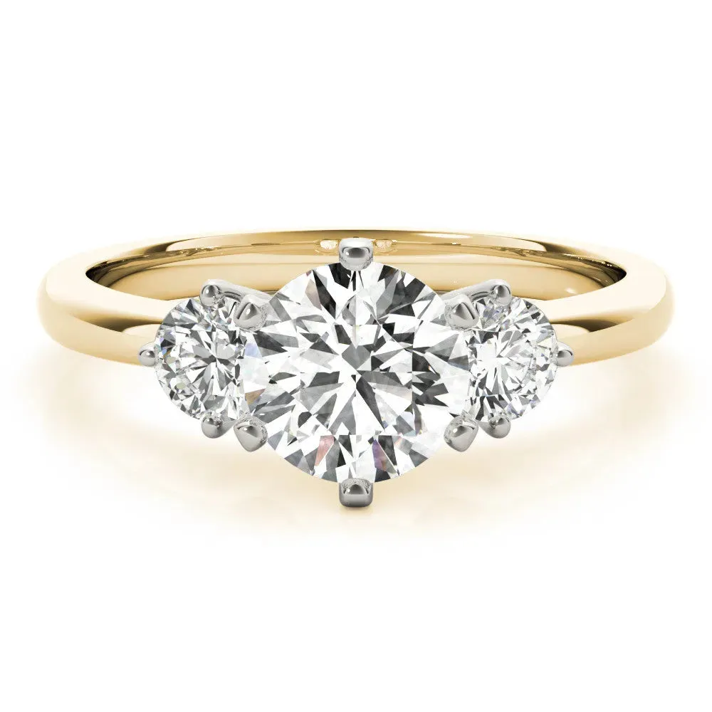 Three-Stone Round Cut Cut Solitaire Diamond Ring with Prong Setting Yellow gold