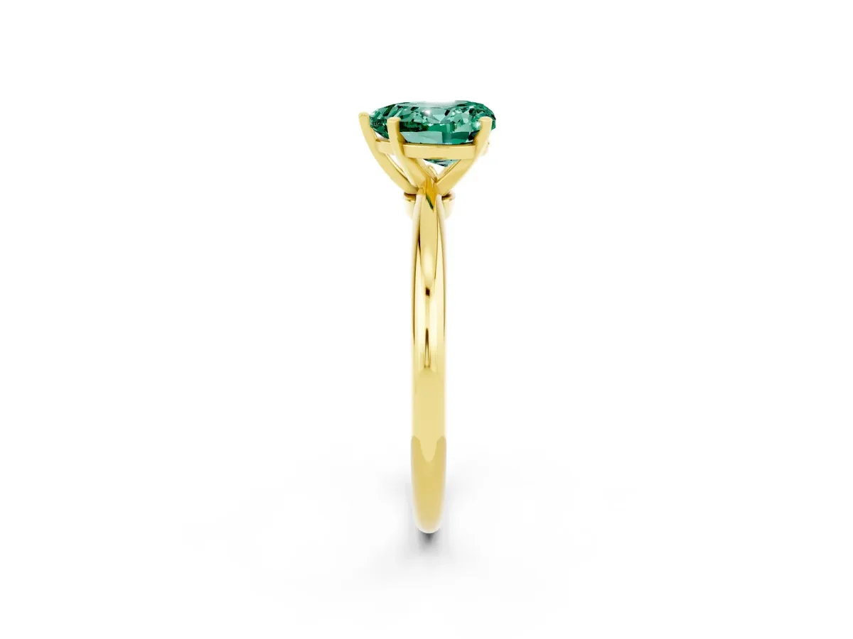 Heart Cut Green Sapphire Solitaire Ring with Six-Prong Setting and Classic Band Yellow gold