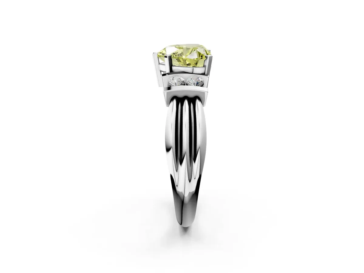 Fancy Yellow Heart Cut Cut Three-Stone Channel Set Ring with Bar Prongs Platinum