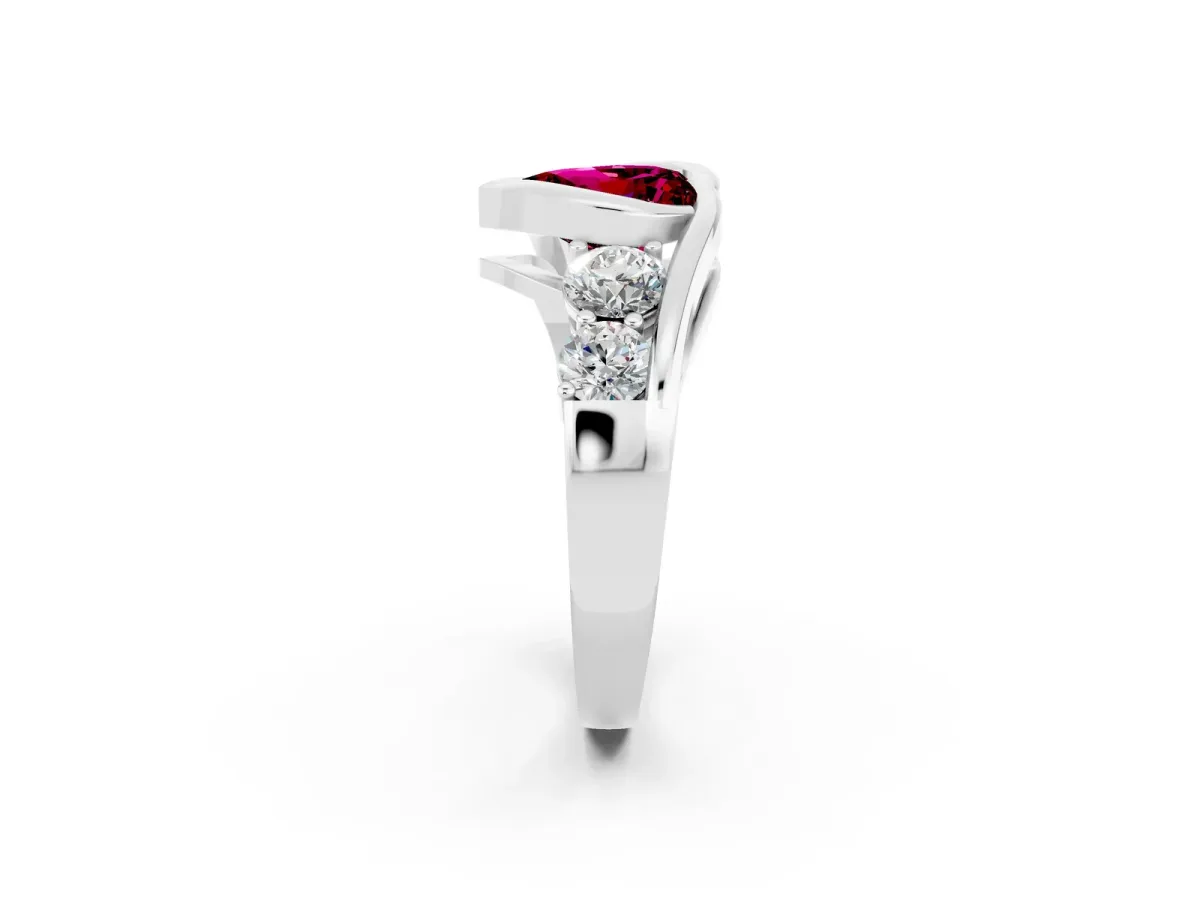 Bezel Set Heart Cut Garnet Bypass Ring with Round Accents Silver