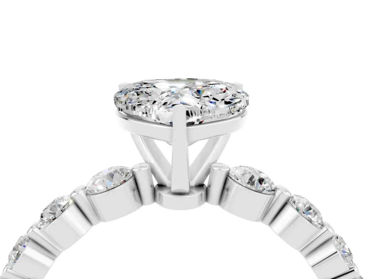 Heart Cut Solitaire Moissanite Ring with Pave Band and Four-Prong Setting Silver