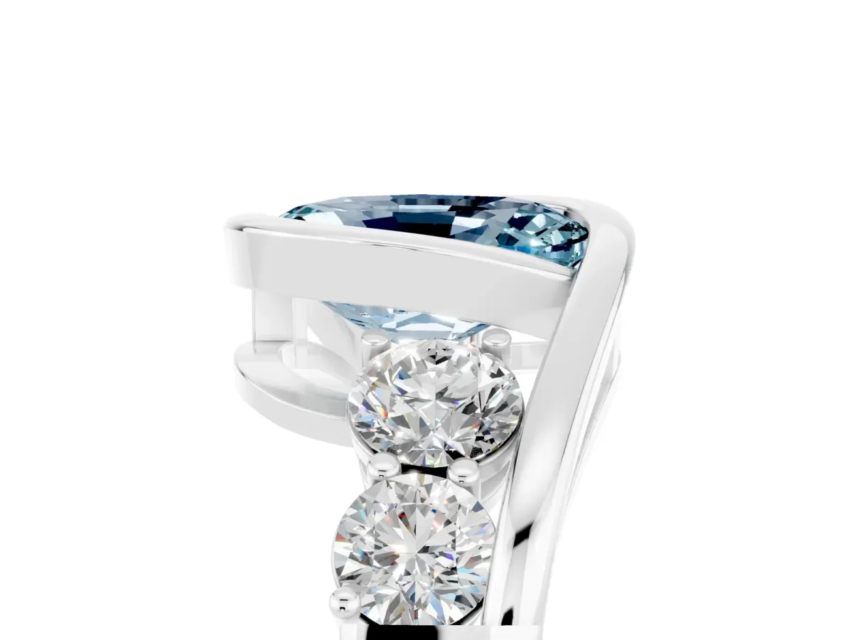 Bezel Set Oval Cut Aquamarine Bypass Ring with Round Accents Silver