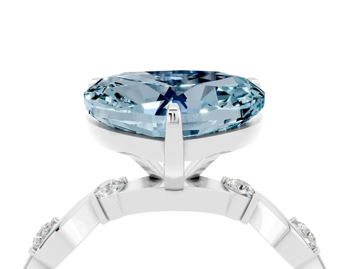 Heart Cut Aquamarine Solitaire Twisted Band with Round Accents and Prong Setting Platinum