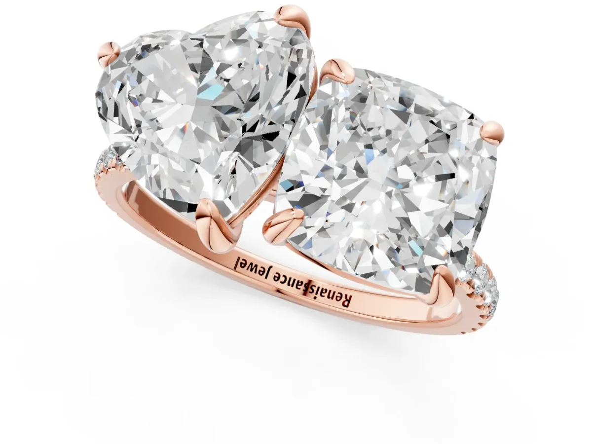 Cushion and Heart Toi Moi Ring with Prong Setting and Pave Band Rose gold