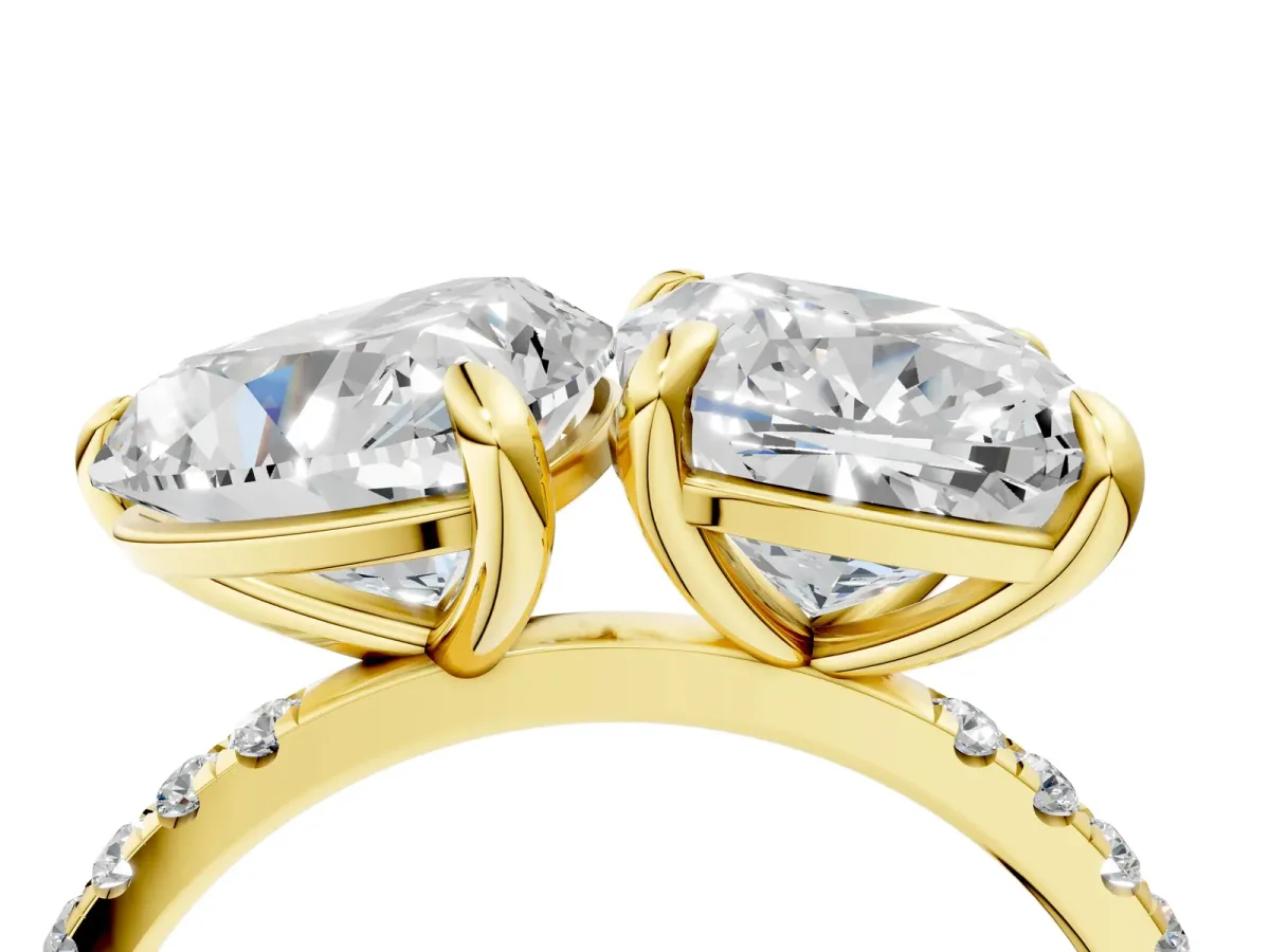 Cushion and Heart Toi Moi Ring with Prong Setting and Pave Band Yellow gold