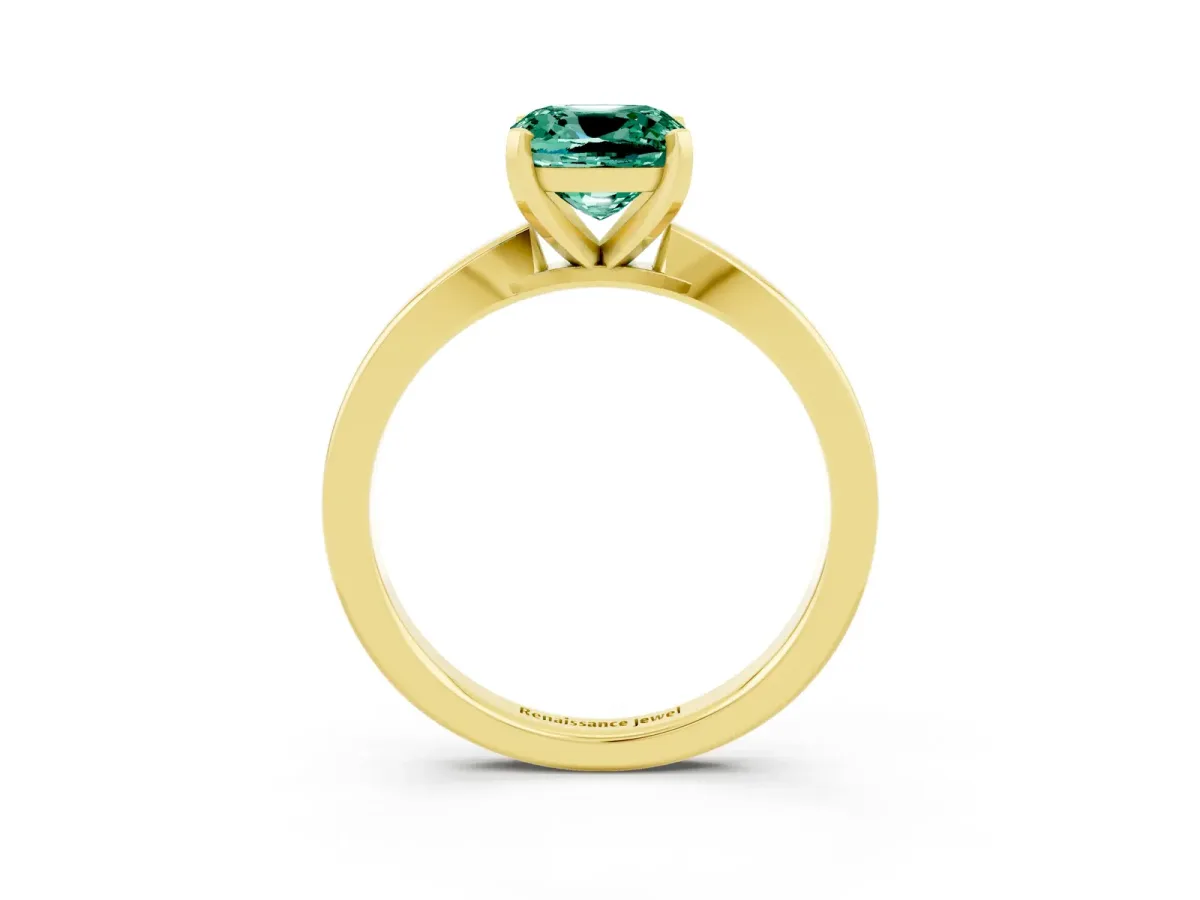 Cushion Cut Green Sapphire Solitaire Engagement Ring with Classic Band and Four-Prong Setting Yellow gold