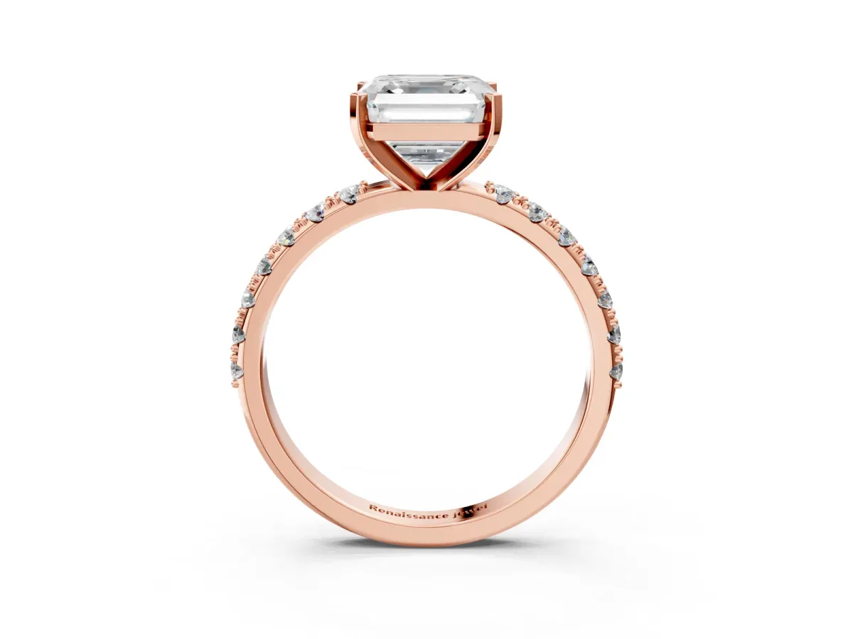 Asscher Cut Diamond Solitaire Pavé Band with Four-Prong Setting Rose gold