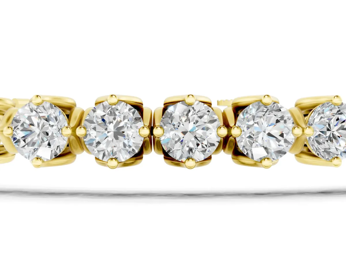 Round Diamond Tennis Bracelet with Box Chain and Basket Prong Setting Yellow gold