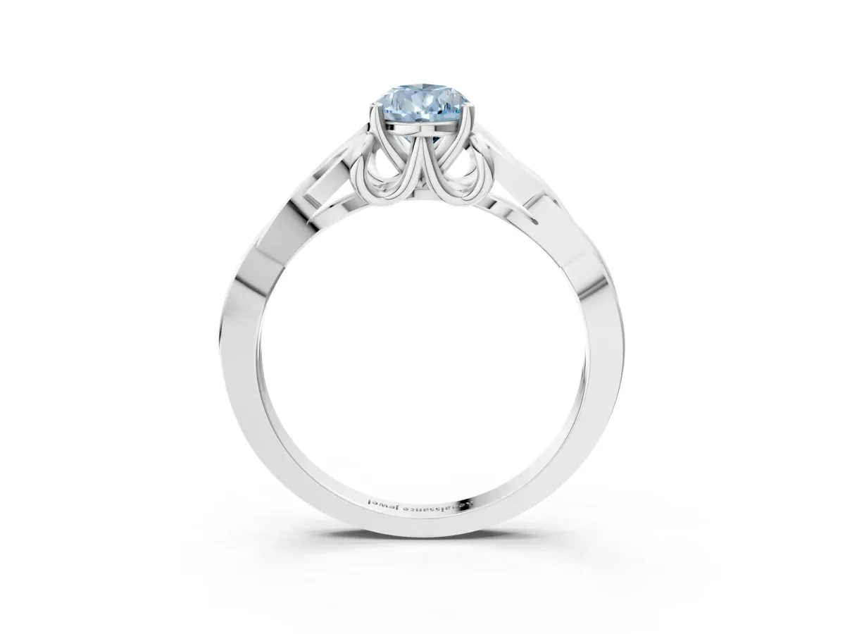 Fancy Blue Pear Cut Diamond Solitaire Celtic Knot Ring with Four-Prong Setting White gold