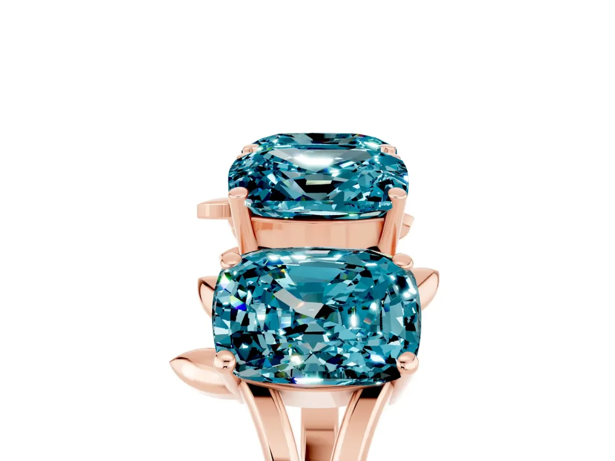 Four-Stone Elongated Cushion Blue Topaz Band with Nature-Inspired Prong Setting Rose gold