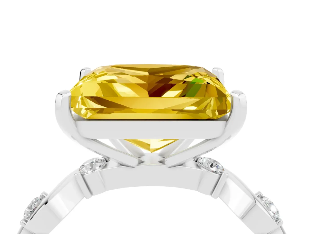 Princess Cut Yellow Sapphire Solitaire Twisted Band with Round Accents and Prong Setting Platinum