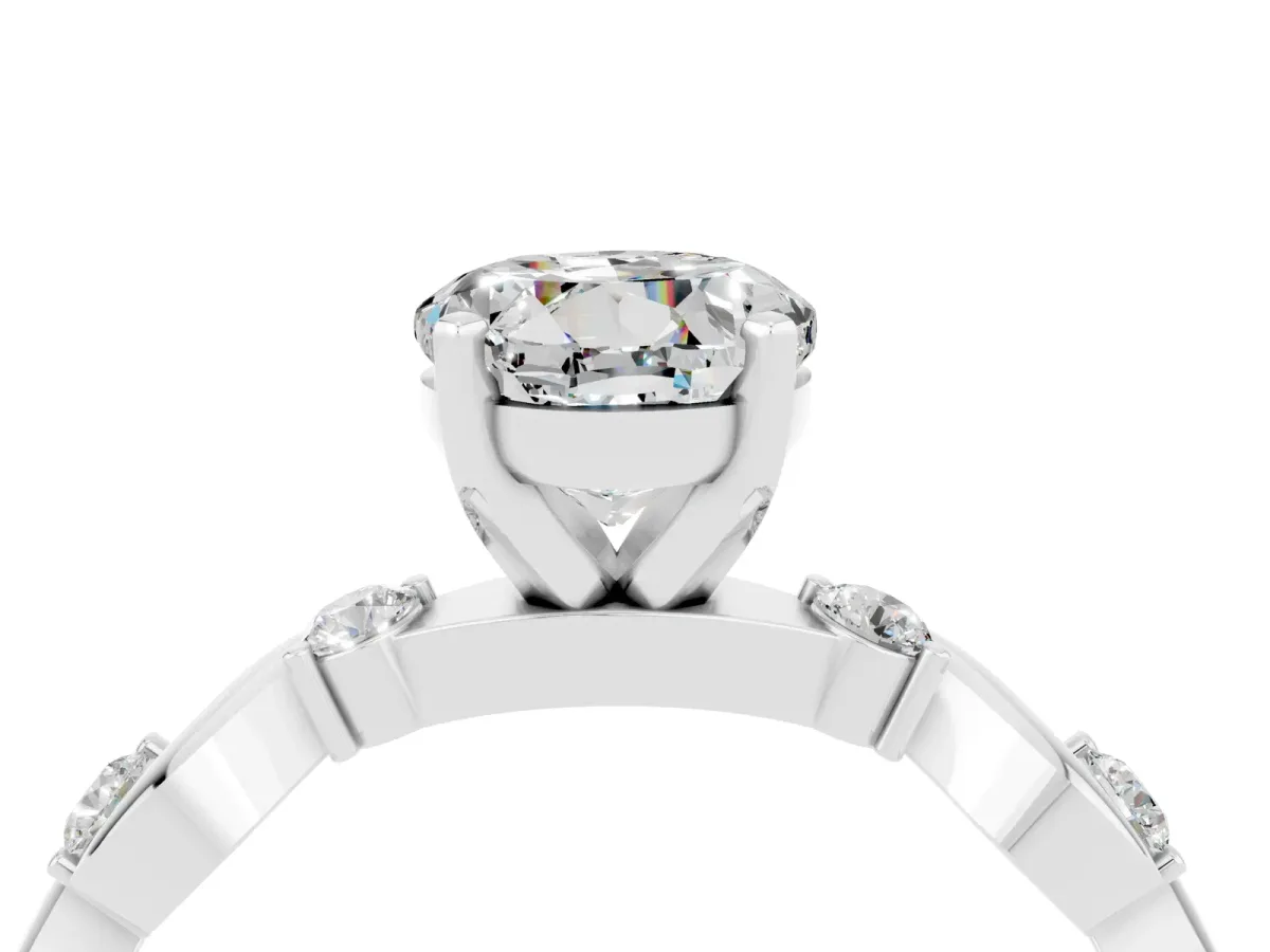 Round Cut Moissanite Solitaire Twisted Band with Round Accents and Prong Setting White gold