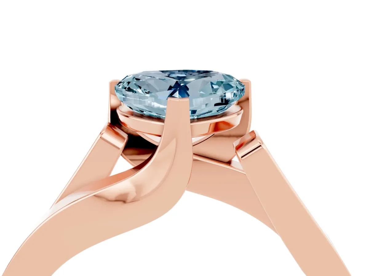 Modern Tension Set Heart Cut Aquamarine Solitaire Wide Band Ring Rose gold