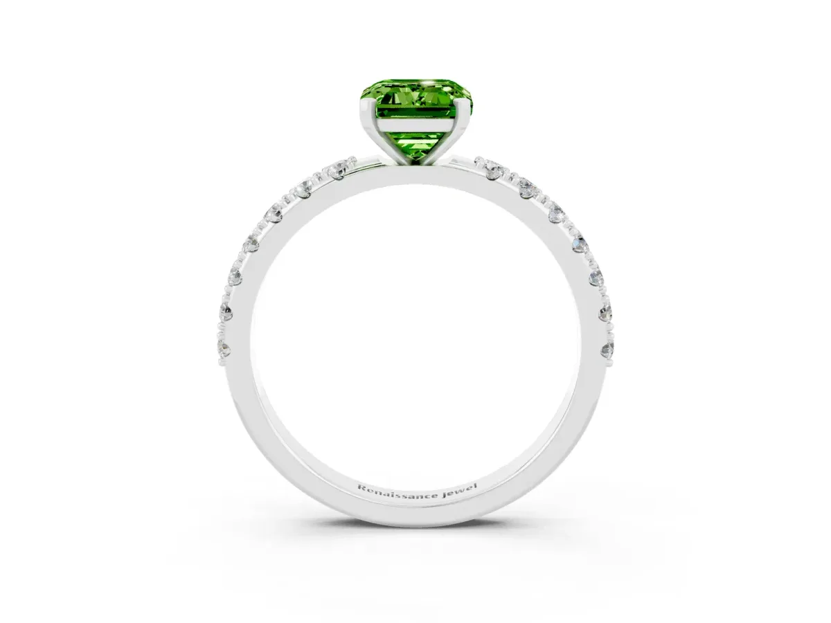 Emerald Cut Peridot Solitaire Pavé Band with Four-Prong Setting Silver