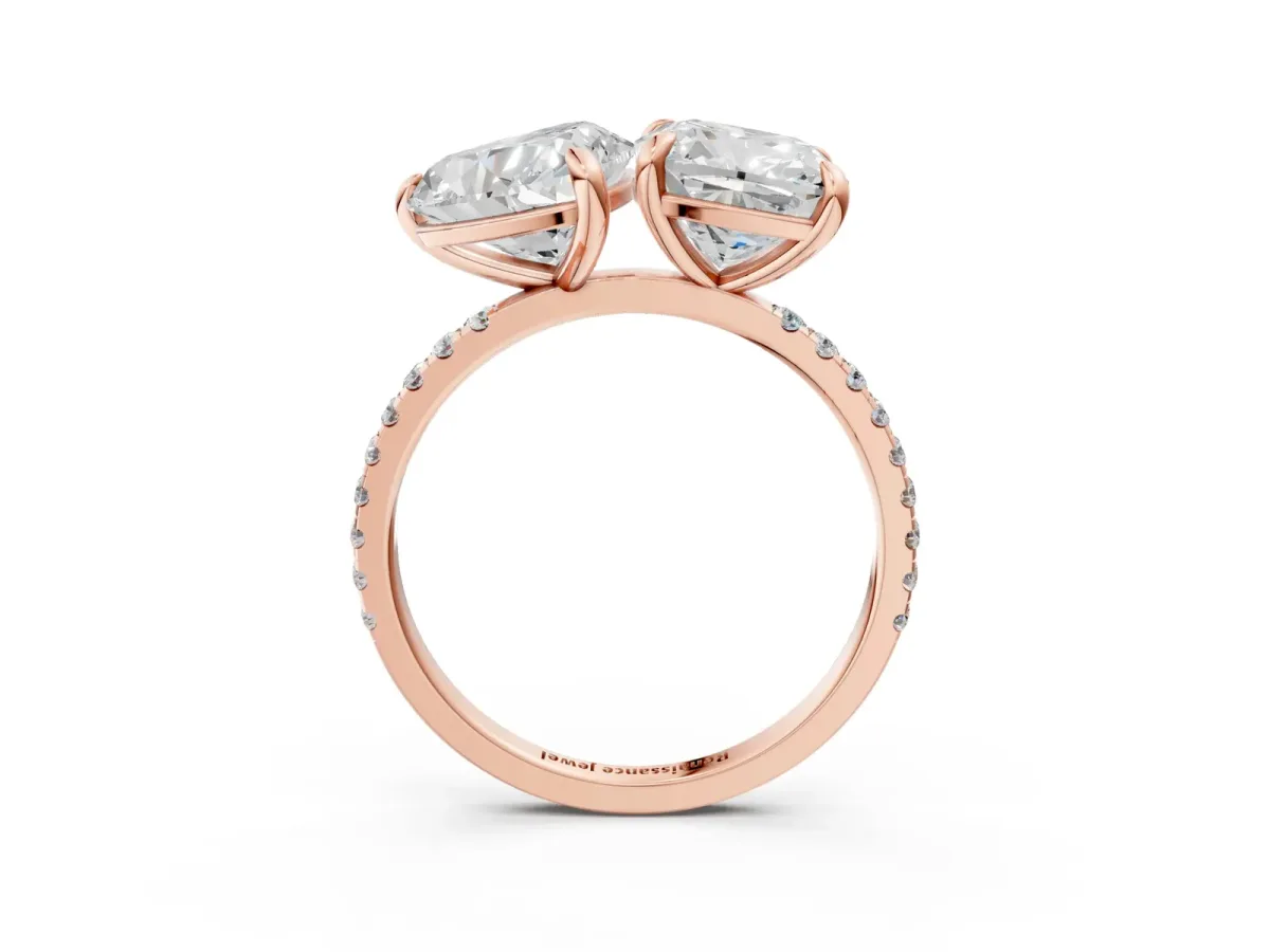 Cushion and Heart Toi Moi Ring with Prong Setting and Pave Band Rose gold
