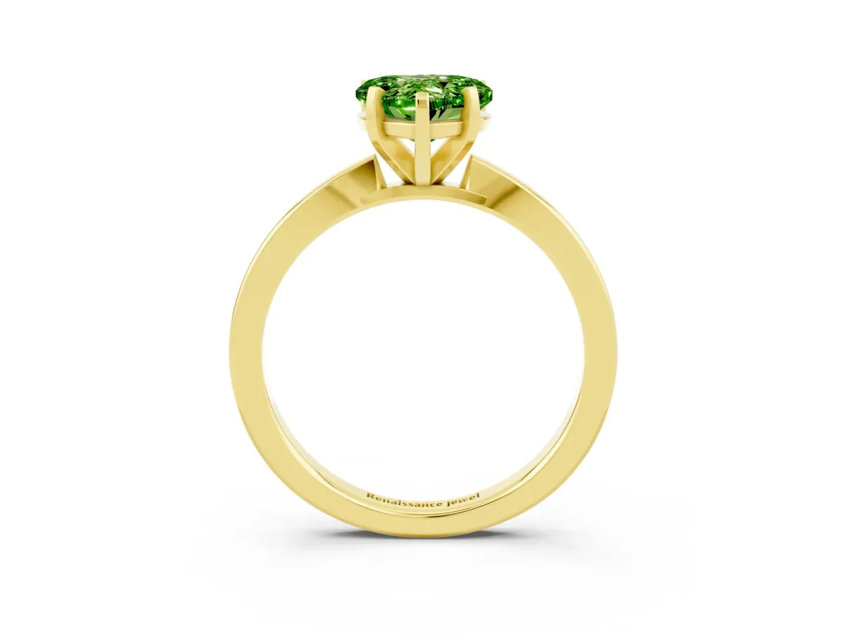 Heart Cut Peridot Solitaire Engagement Ring with Classic Band and Four-Prong Setting Yellow gold