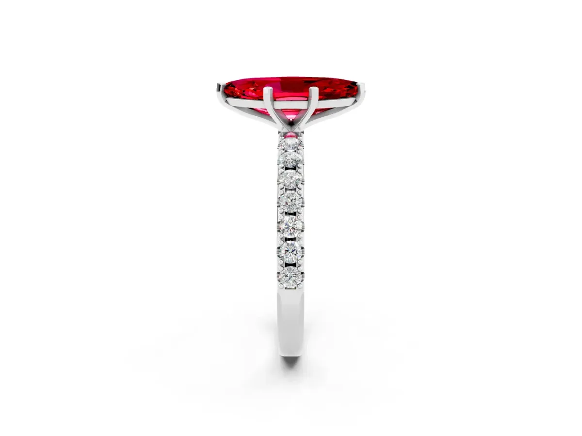 Marquise Cut Ruby Solitaire Pavé Band with Four-Prong Setting Platinum