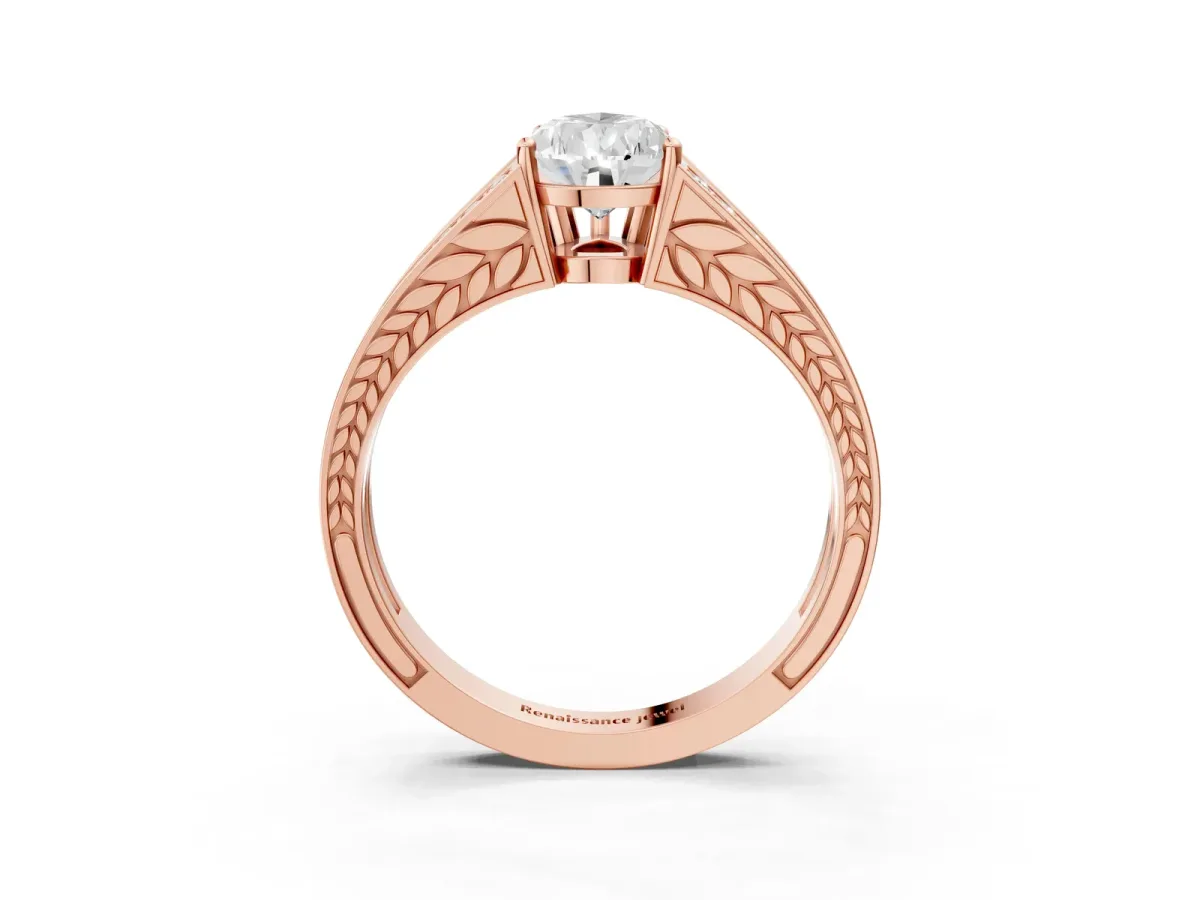 Pear Cut Diamond Split Shank Ring with Pavé Band and Four-Prong Setting Rose gold