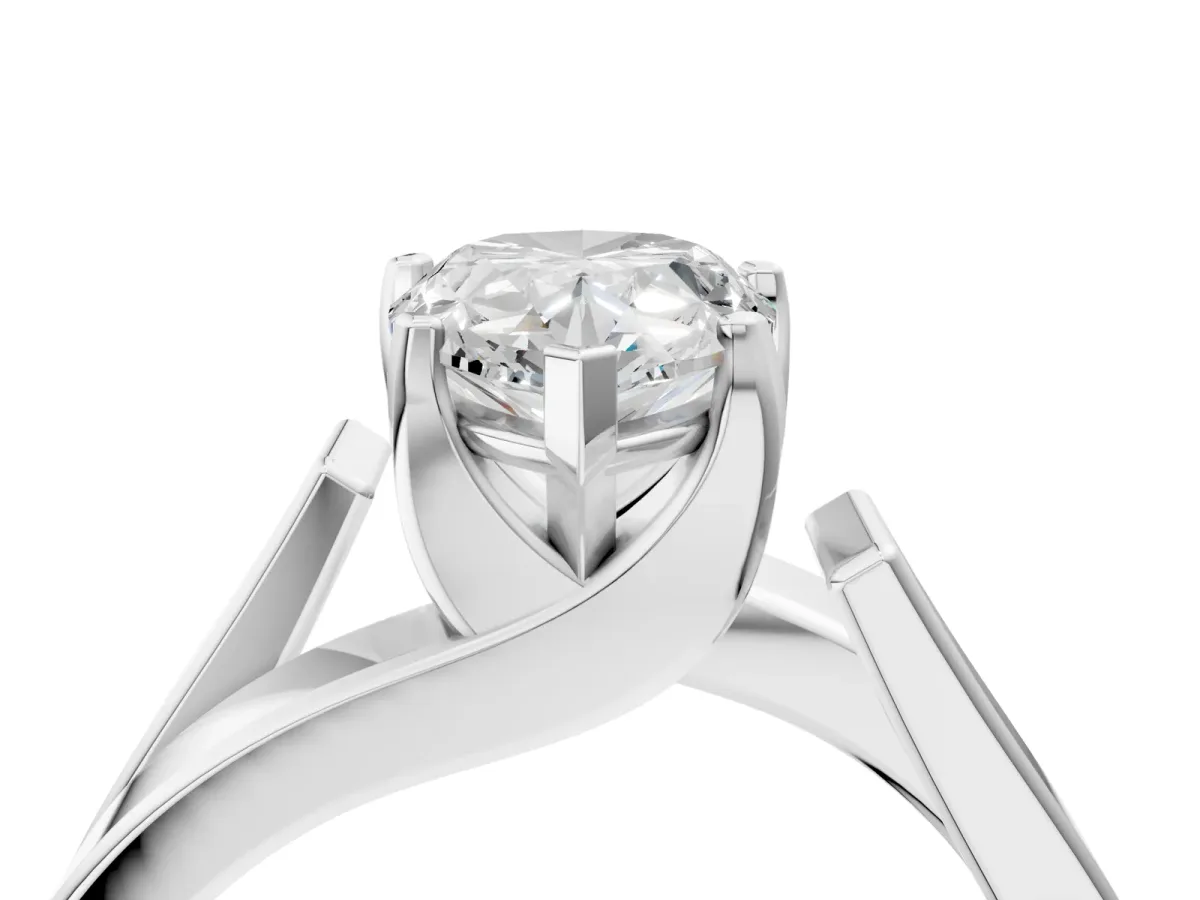 Modern Tension Set Pear Cut Diamond Solitaire Wide Band Ring Silver
