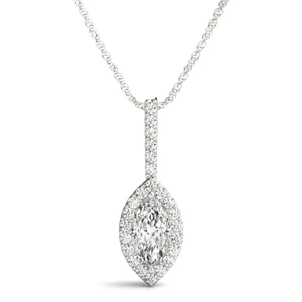 Marquise Halo Diamond Pendant with Pavé Setting White gold