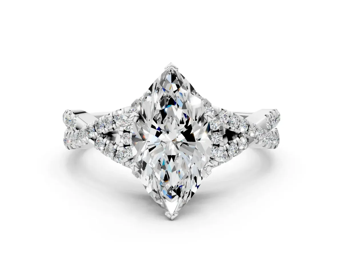 Heart Cut Diamond Moissanite Halo Twist Band Solitaire Prong Setting Ring White gold