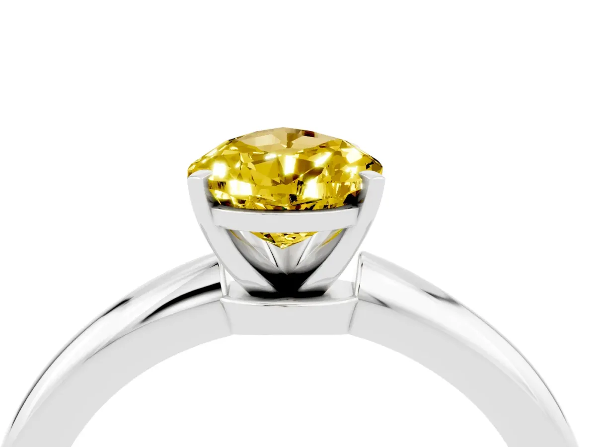 Pear Cut Yellow Sapphire Solitaire Ring with Six-Prong Setting and Classic Band Platinum