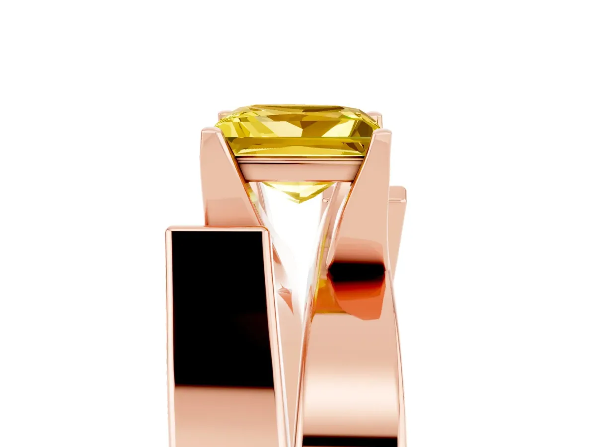 Modern Tension Set Princess Cut Yellow Sapphire Solitaire Wide Band Ring Rose gold