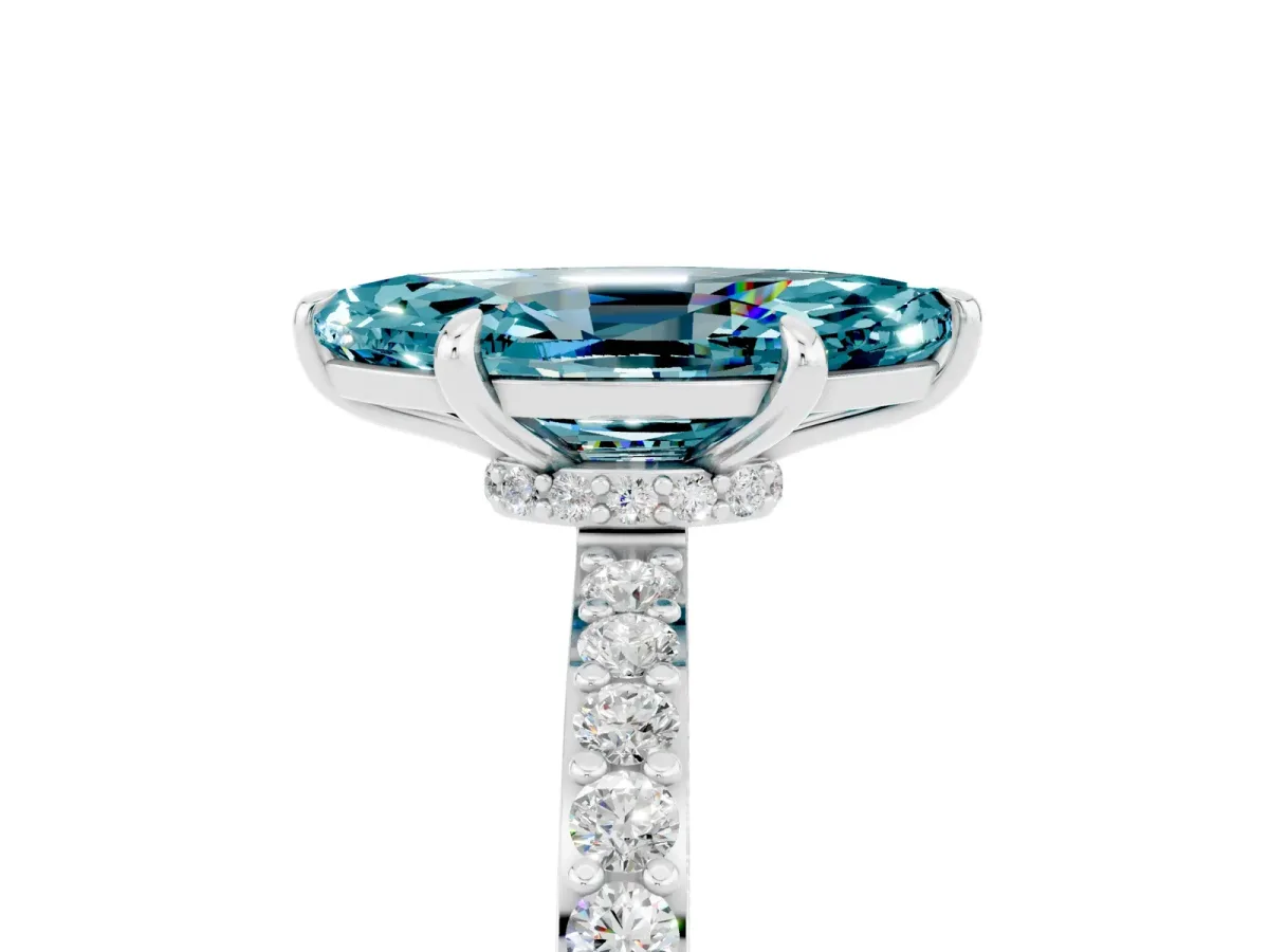 Marquise Cut Blue Topaz Solitaire Engagement Ring with Pavé Band and Four-Prong Setting White gold