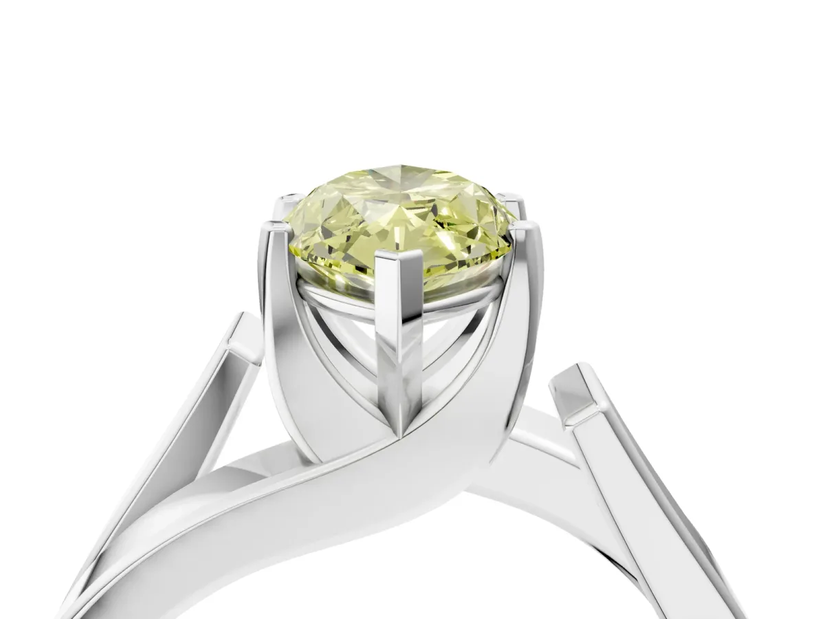 Fancy Yellow Modern Tension Set Marquise Cut Diamond Solitaire Wide Band Ring Silver