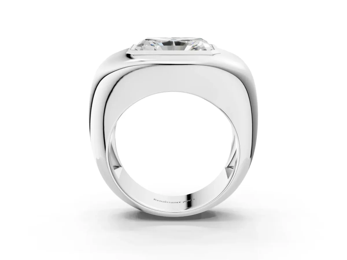 Radiant Diamond Bezel Set Mens Ring Platinum