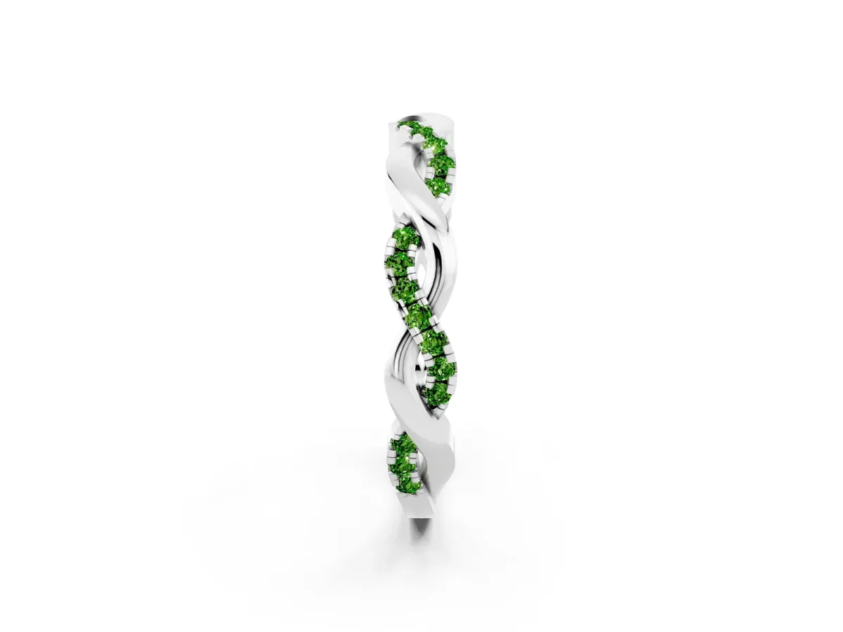 Round Peridot Twist Eternity Band with Pavé Setting White gold