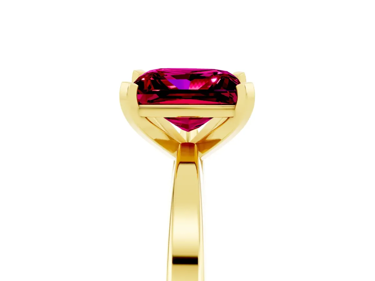 Princess Cut Garnet Solitaire Engagement Ring with Classic Band and Four-Prong Setting Yellow gold