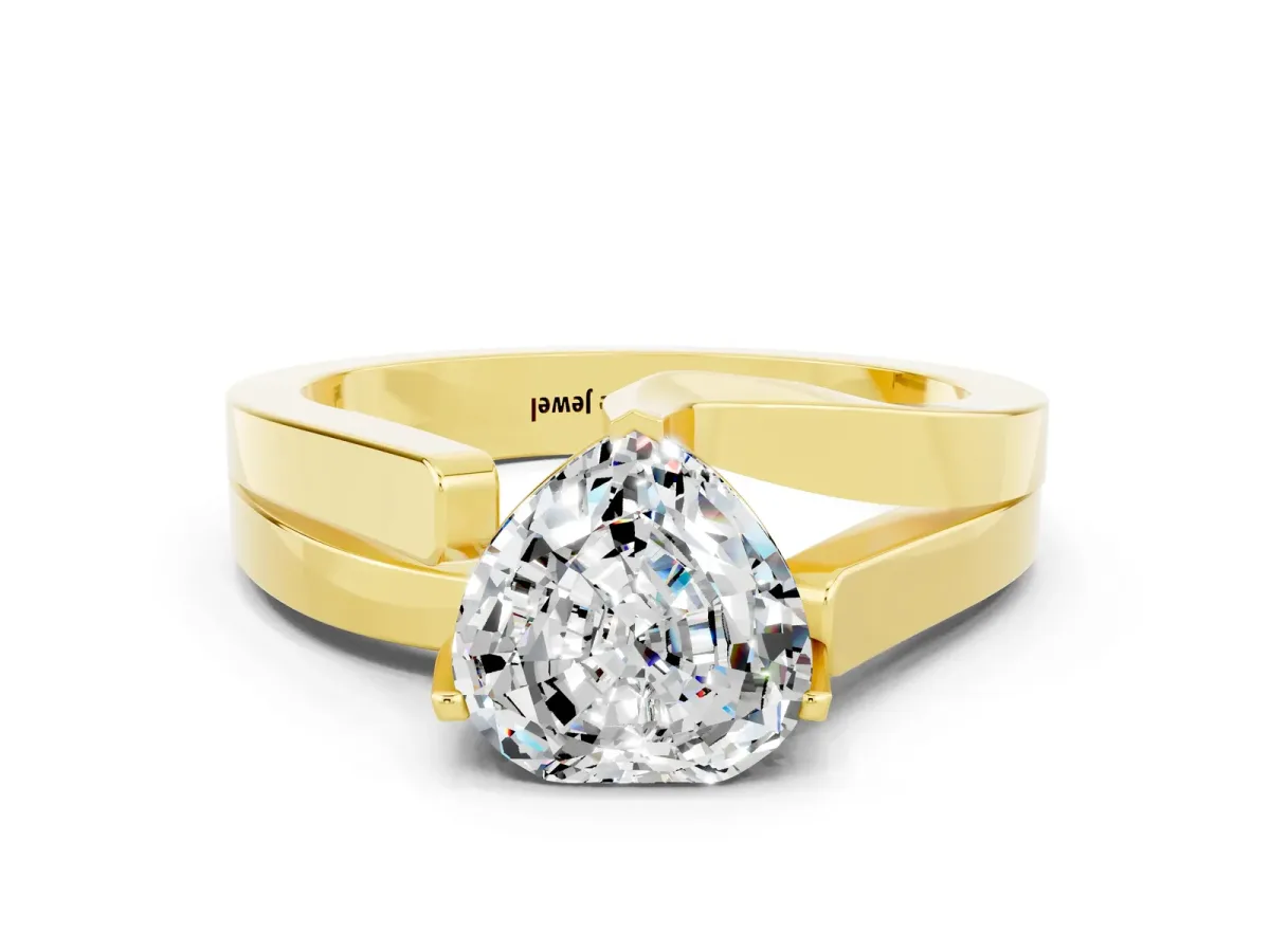 Modern Tension Set Heart Cut Moissanite Solitaire Wide Band Ring Yellow gold