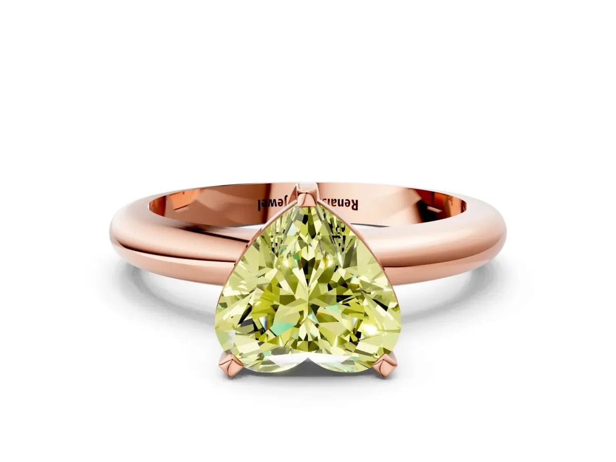 Fancy Yellow Heart Cut Diamond Solitaire Engagement Ring with Round Band and Four-Prong Setting Rose gold