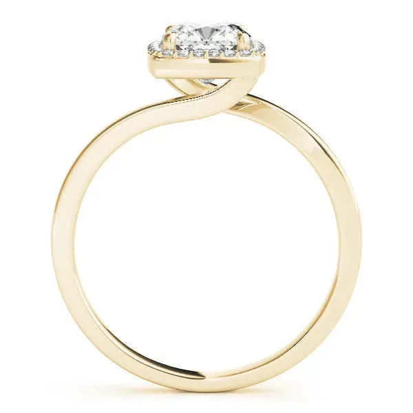 Cushion Cut Halo Solitaire Engagement Ring with Round Diamond and Four-Prong Setting Yellow gold