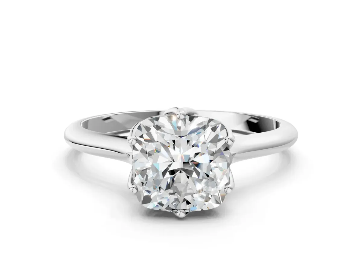 Cushion Cut Solitaire Cathedral Diamond Ring with Six-Prong Setting Silver