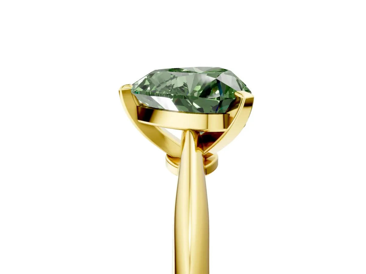 Fancy Green Heart Cut Diamond Solitaire Engagement Ring with Classic Band and Four-Prong Setting Yellow gold