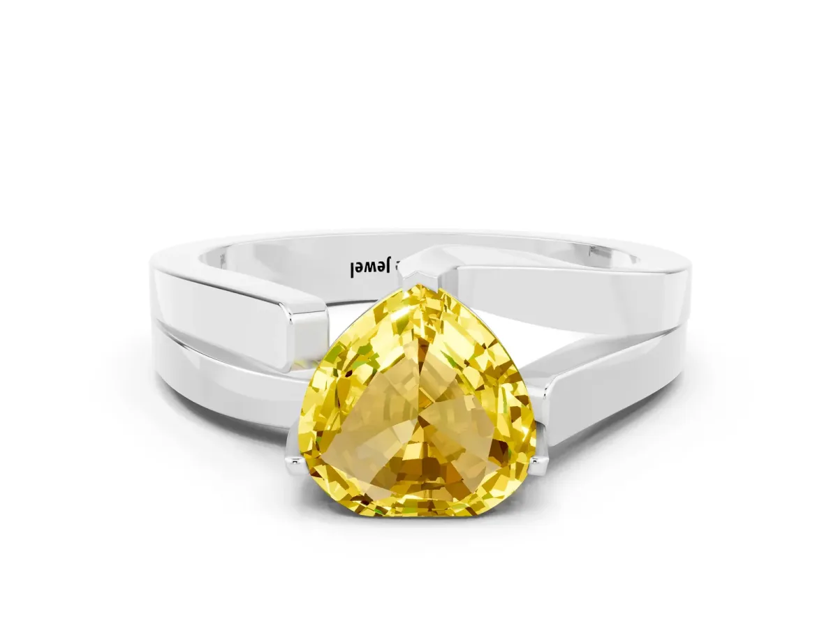 Modern Tension Set Heart Cut Yellow Sapphire Solitaire Wide Band Ring White gold