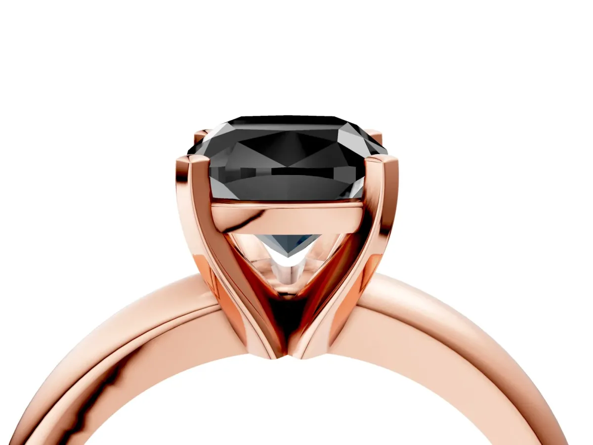 Fancy Black Cushion Cut Diamond Solitaire Engagement Ring with Round Band and Four-Prong Setting Rose gold
