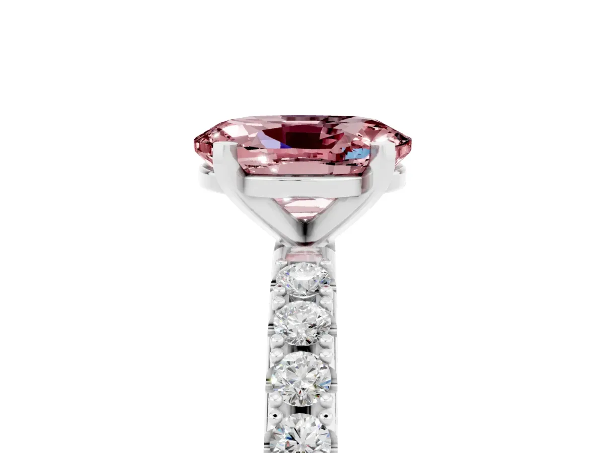 Oval Cut Morganite Solitaire Pavé Band with Four-Prong Setting Platinum