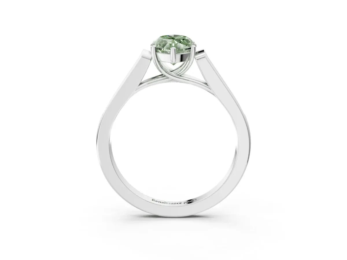 Fancy Green Marquise Cut Solitaire Cathedral Diamond Engagement Ring with Channel-Set Band and Four-Prong Setting Silver