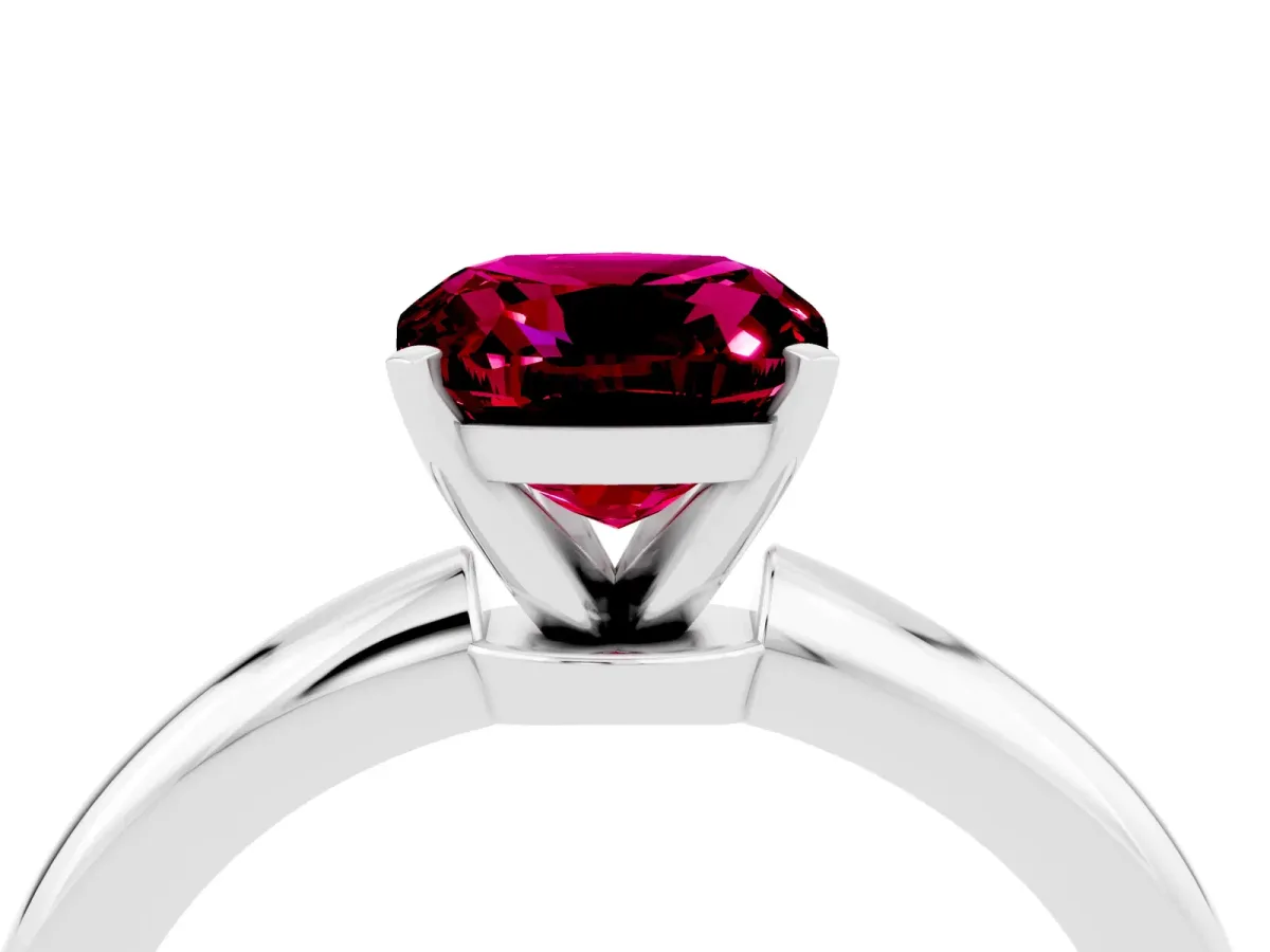 Cushion Cut Garnet Solitaire Ring with Six-Prong Setting and Classic Band Platinum