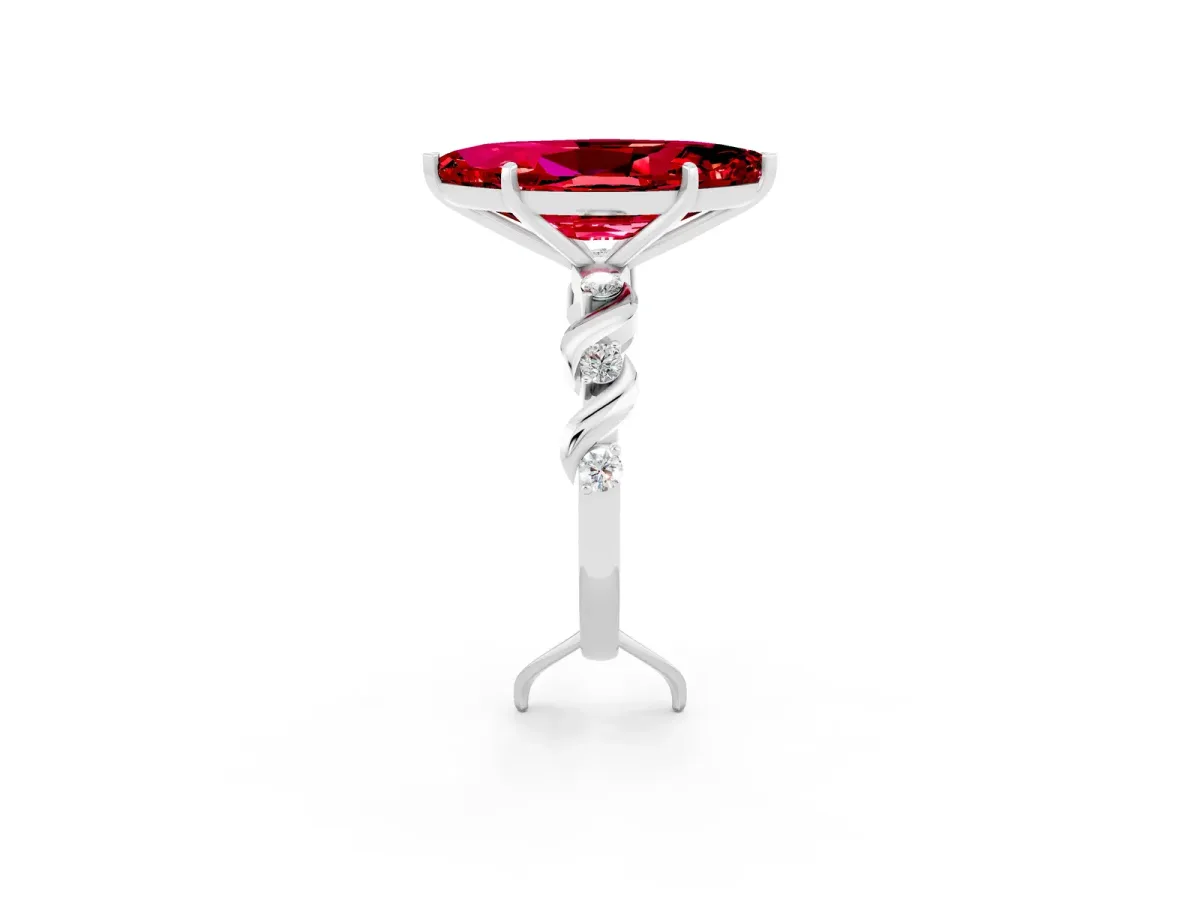 Marquise Cut Ruby Solitaire Twisted Band with Round Accents and Prong Setting Silver