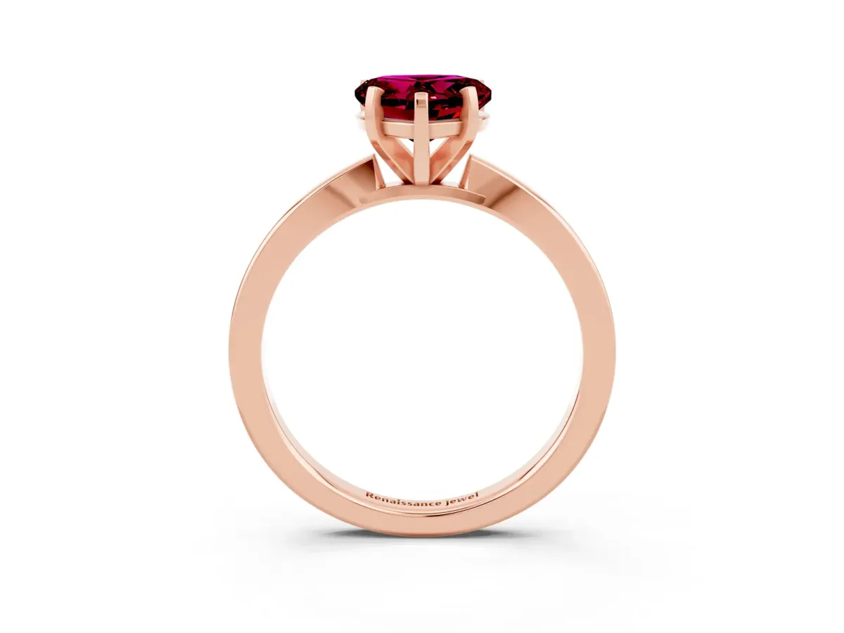 Heart Cut Garnet Solitaire Engagement Ring with Classic Band and Four-Prong Setting Rose gold