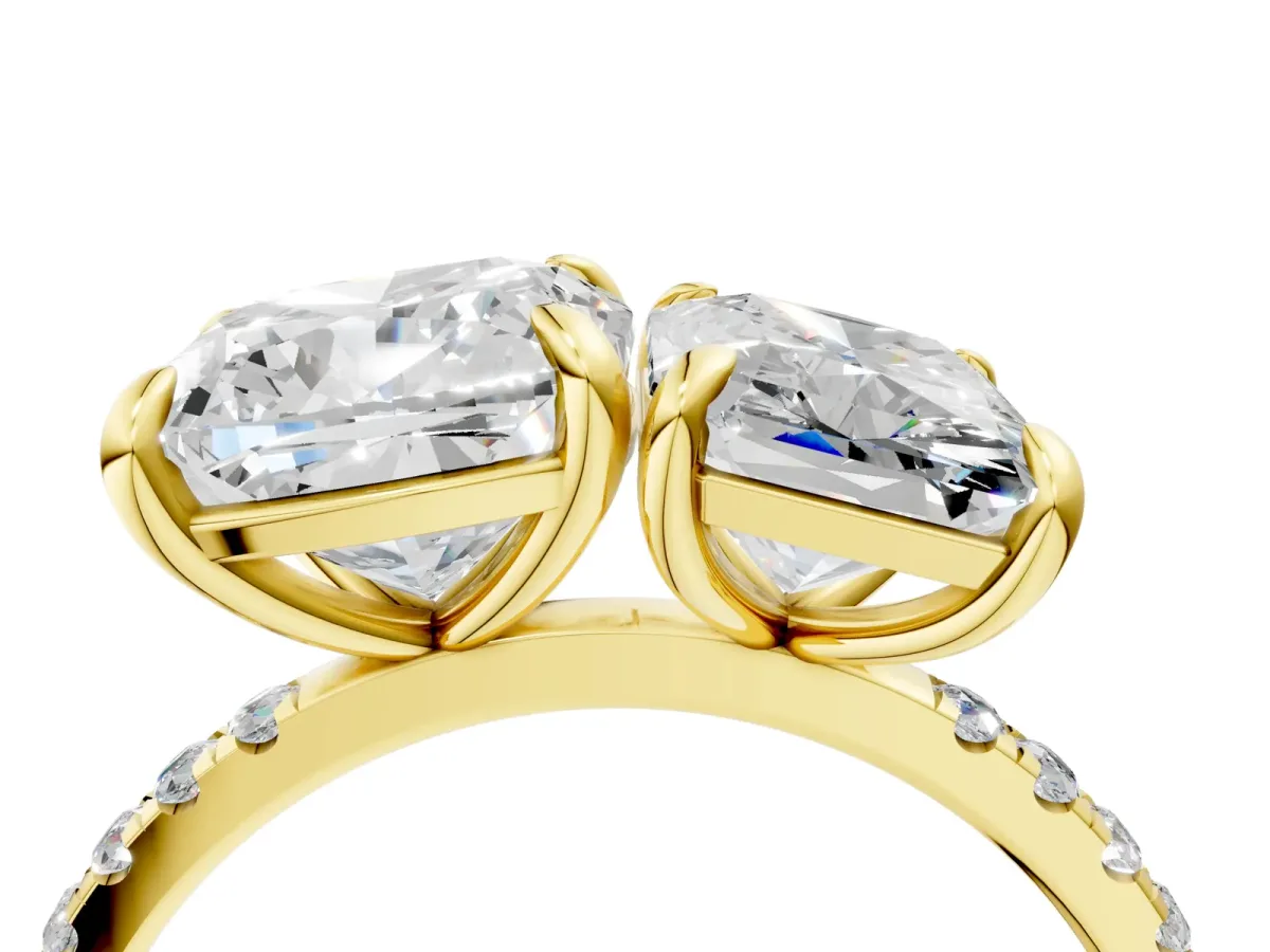 Cushion and Radiant Toi Moi Ring with Prong Setting and Pave Band Yellow gold