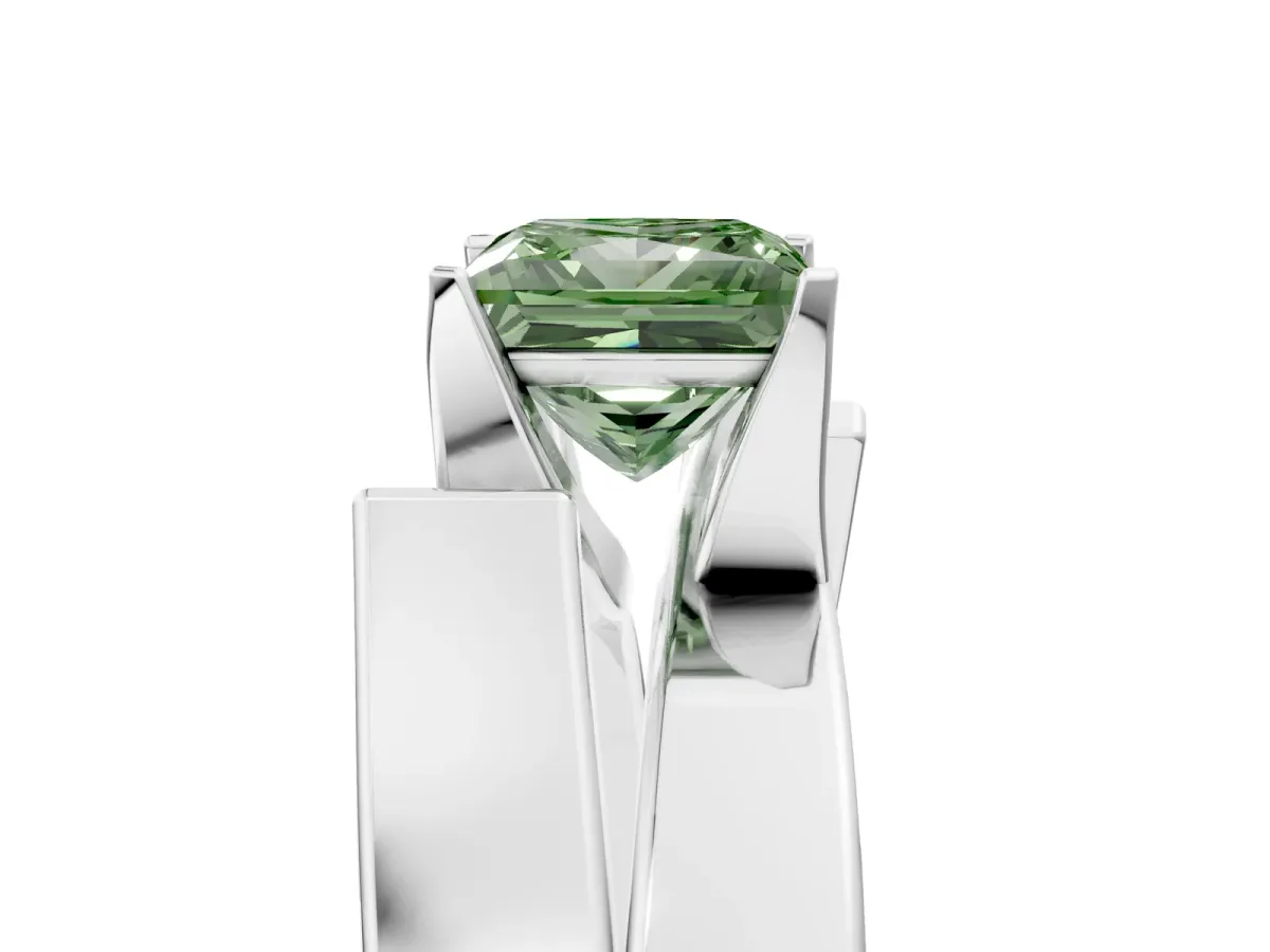 Fancy Green Modern Tension Set Princess Cut Diamond Solitaire Wide Band Ring Silver