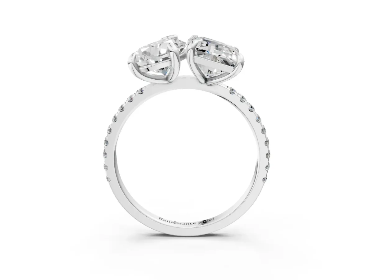 Pear and Emerald Toi Moi Ring with Prong Setting and Micro Pave Band Platinum