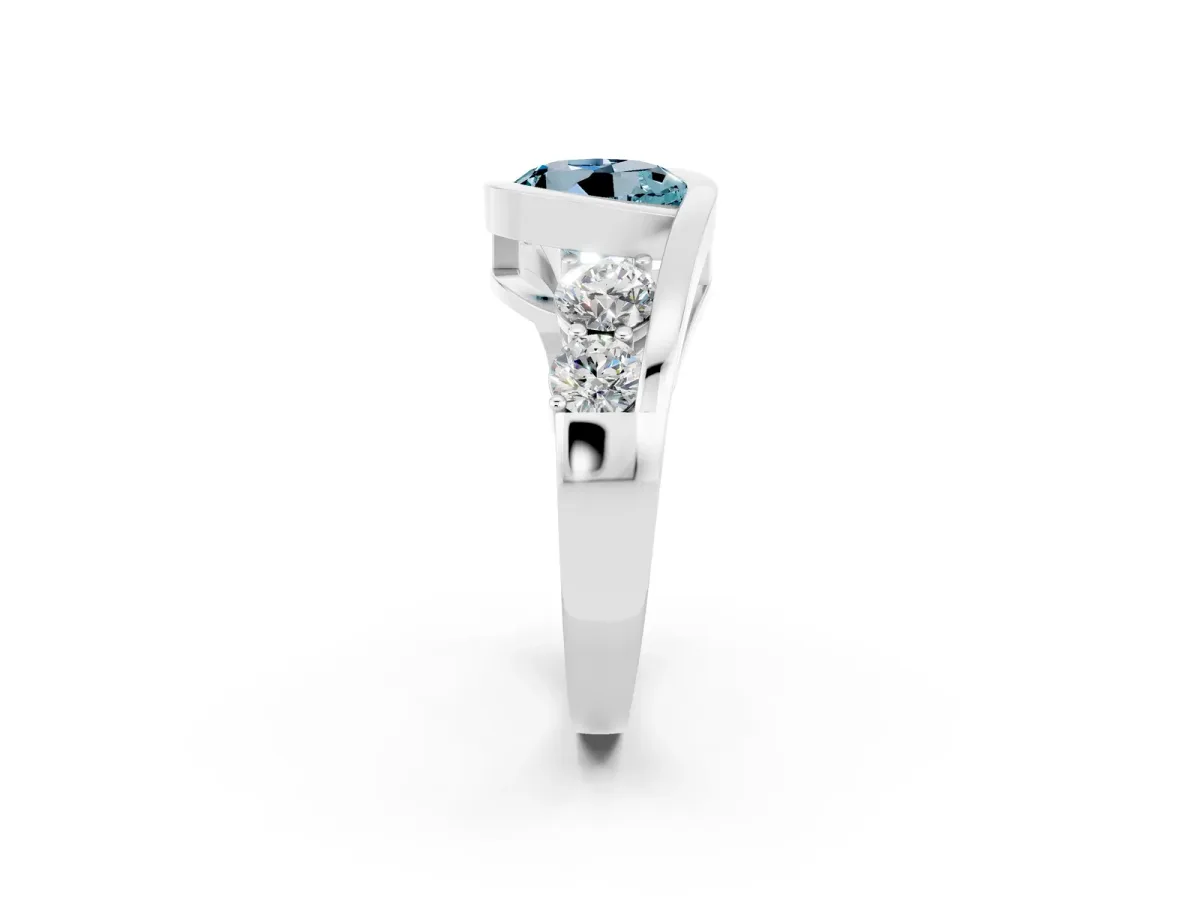 Bezel Set Round Cut Aquamarine Bypass Ring with Round Accents Silver
