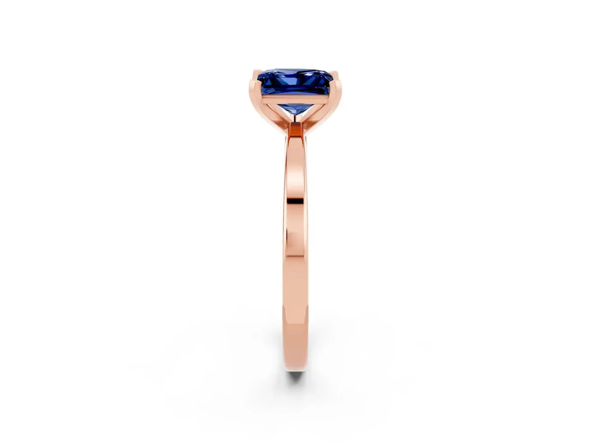 Princess Cut Blue Sapphire Solitaire Engagement Ring with Classic Band and Four-Prong Setting Rose gold